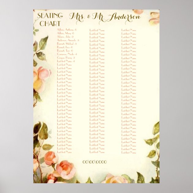 Roses Alphabetical Seating Chart Poster