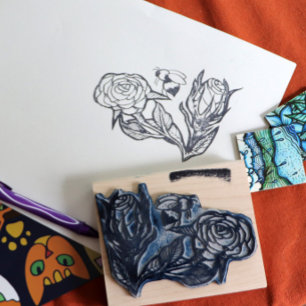 Roses and a Bee Rubber Stamp