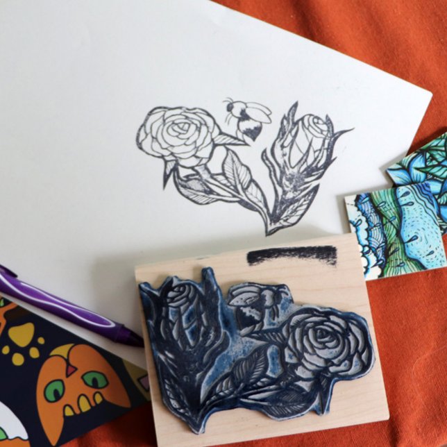 Roses and a Bee                                    Rubber Stamp (Creator Uploaded)