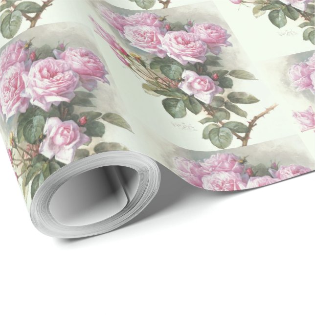 Roses and a Bumblebee by Paul de Longpre Wrapping Paper (Roll Corner)