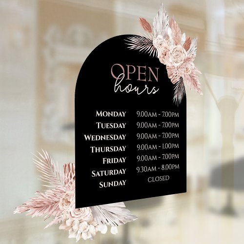 Roses and Black Arch Open Hours Window Cling