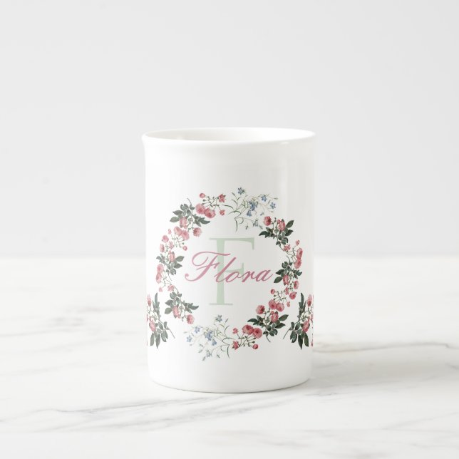 Roses and Bluebells Personalized Bone China Mug (Front)
