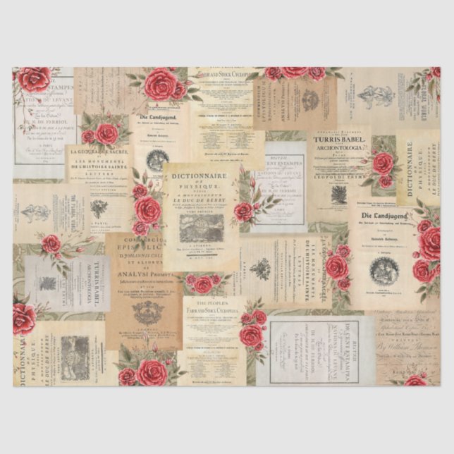 Roses and Book Pages Tissue Paper (Front)