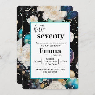 Roses and Bubbles Abstract 70th Birthday Party Invitation