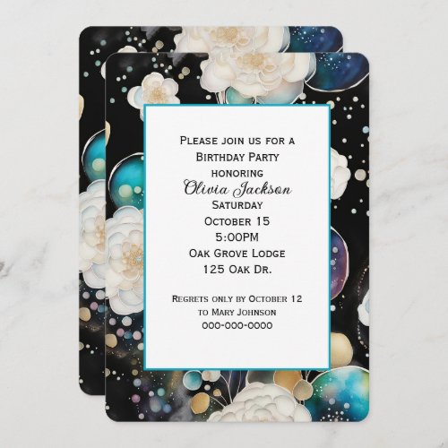 Roses and Bubbles Abstract Birthday Party Invitation
