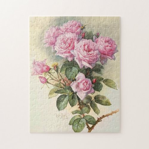 Roses and Bumblebees Paul de Longpre Fine Art Jigsaw Puzzle