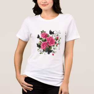 Roses and Butterflies, Colorful Design, Tri-Blend Shirt
