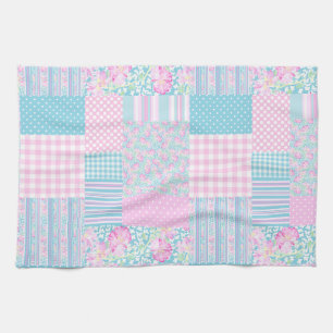 Roses and Butterflies Faux Patchwork Kitchen Towel