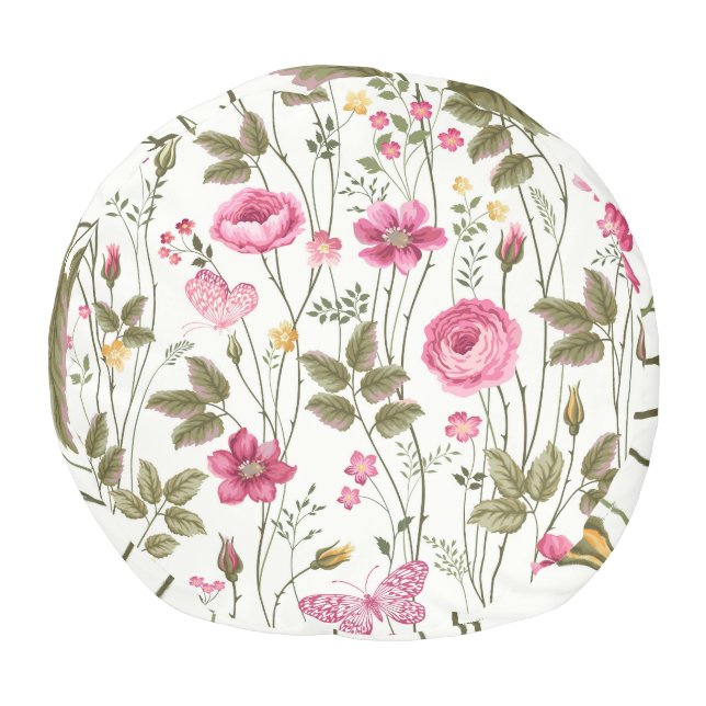 Roses and Butterflies: Floral Seamless Pouf (Bottom)