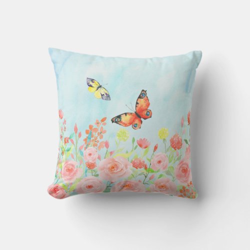 roses and butterflies watercolor pillow cushions