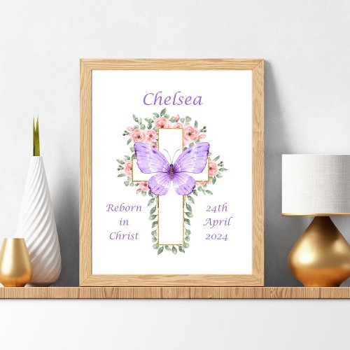 Roses and butterfly floral Christian cross Photo Print