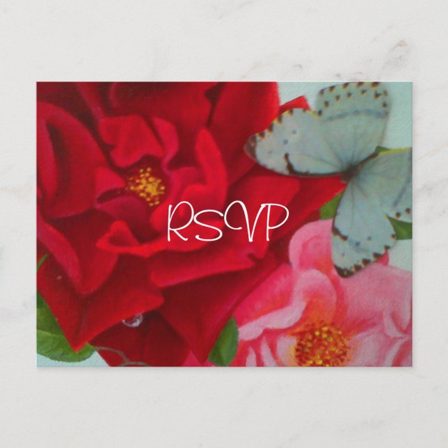 Roses and Butterfly Wedding Invite RSVP with Photo (Front)