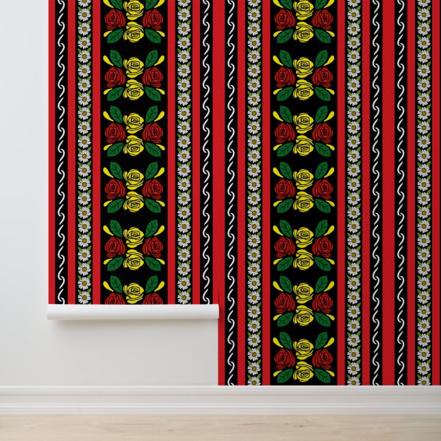 Roses and Castles Folk Art Floral Narrowboat Wallpaper (Application)