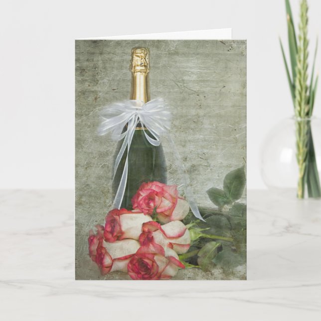 roses and champagne for wedding annivesary holiday card (Front)