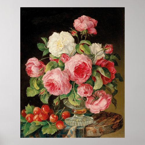 Roses and cherries oil painting poster