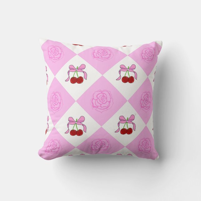 Roses and cherry throw pillow (Front)