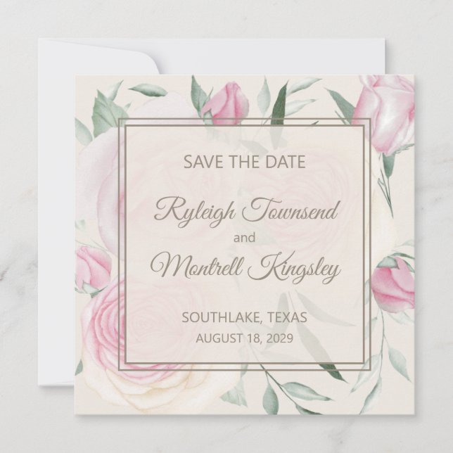Roses and Cream Save The Date Card (Front)