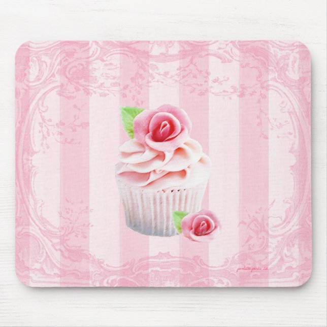 Roses and Cupcakes Pink Frosting Mousepad (Front)