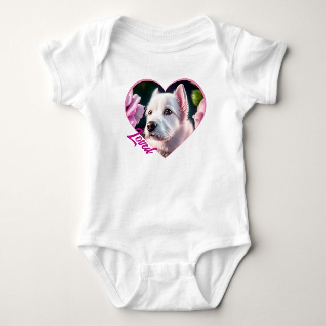 Roses And Cute Dog Collection Baby Bodysuit (Front)