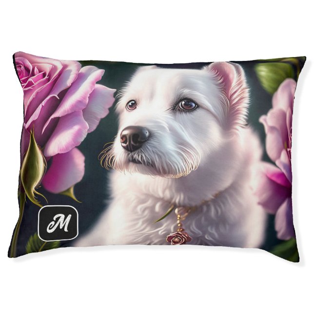 Roses And Cute Dog Collection Pet Bed (Front)