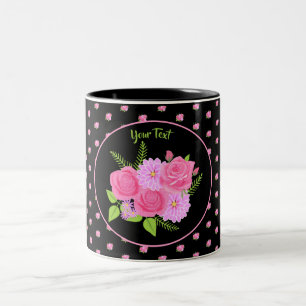 Roses and Dahlias Black Two-Tone Coffee Mug
