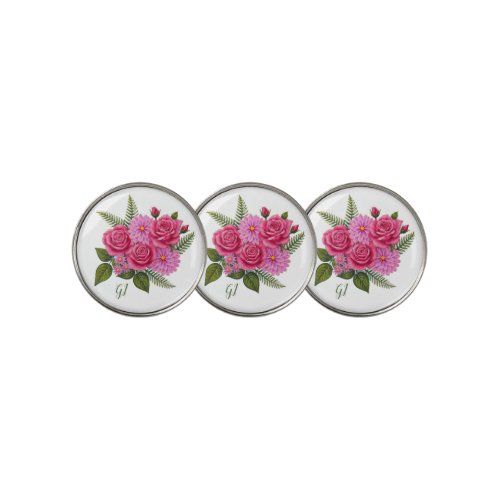 Roses and Dahlias Flowers Golf Ball Markers