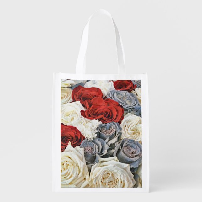 Roses and Daisies Art Eco Friendly Grocery Bag (Front)