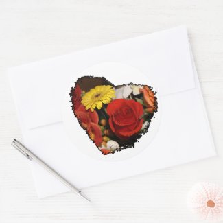Roses and Daisies Jagged Edge Heart Floral Bouquet