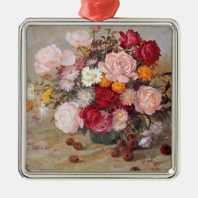 Roses and Daisies Metal Ornament (Front)