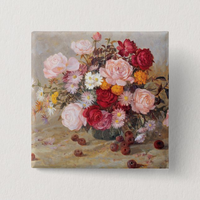 Roses and Daisies Pinback Button (Front)