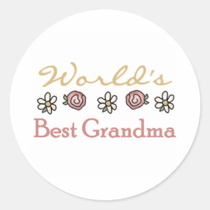 Roses and Daisies World's Best Grandma Classic Round Sticker