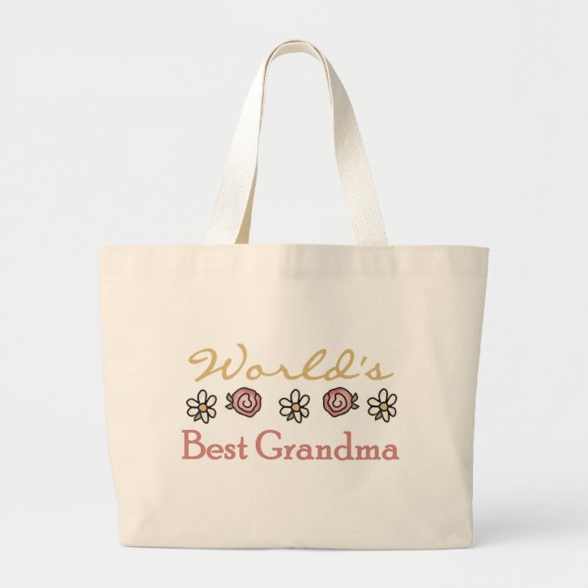 Roses and Daisies World's Best Grandma  Large Tote Bag (Front)