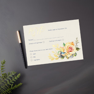 Roses and Eucalyptus Watercolor RSVP Foil Holiday Card