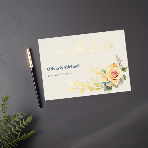Roses and Eucalyptus Watercolor Save the Date card