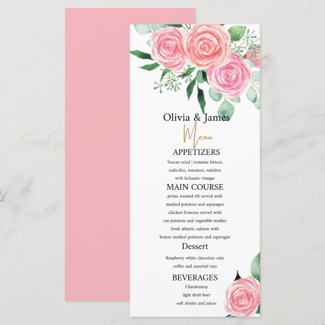 Roses and Eucalyptus Wedding Menus (Front/Back)