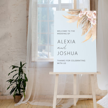 Roses And Feathers Wedding Welcome Sign