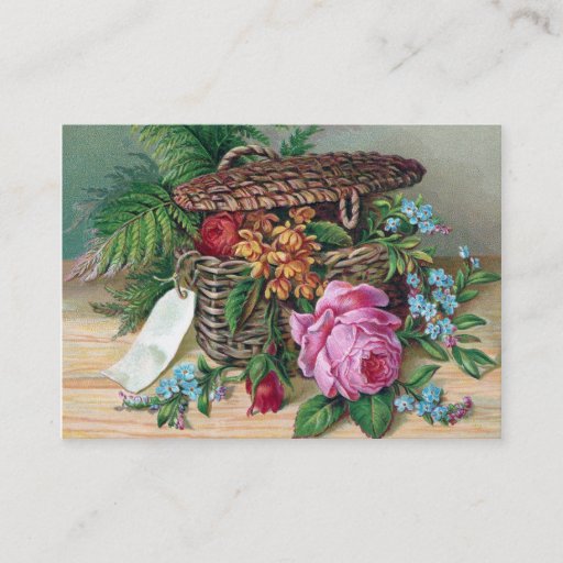 Customizable Roses and Ferns in Basket Vintage Victorian Business Cards