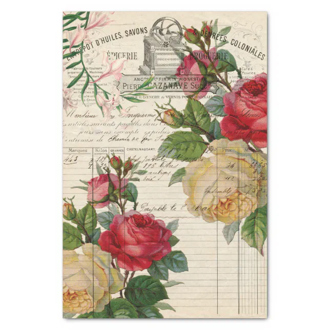 Roses and Floral Ephemera Decoupage Tissue Paper | Zazzle