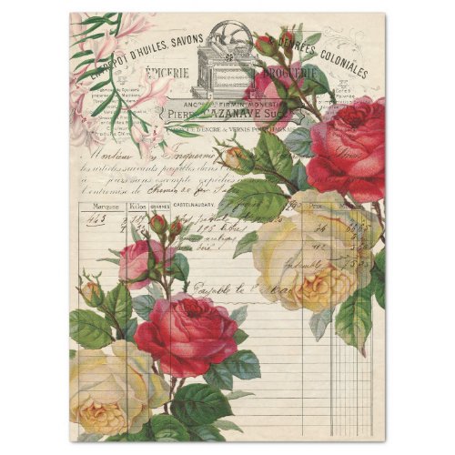 Roses and Floral Ephemera Decoupage Tissue Paper