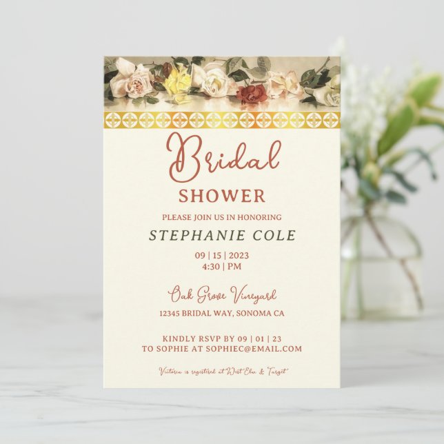 Rose's and Gold Border Bridal Shower Invitation (Standing Front)