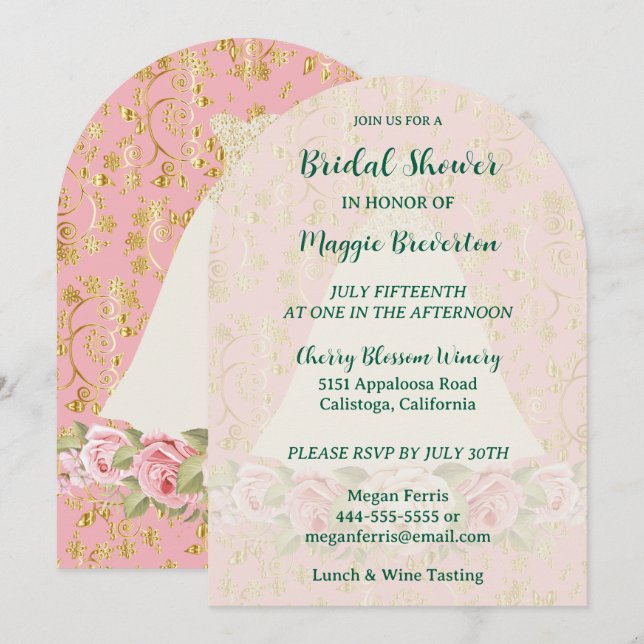 Rose's and Gold Bridal Shower Invitation (Front/Back)