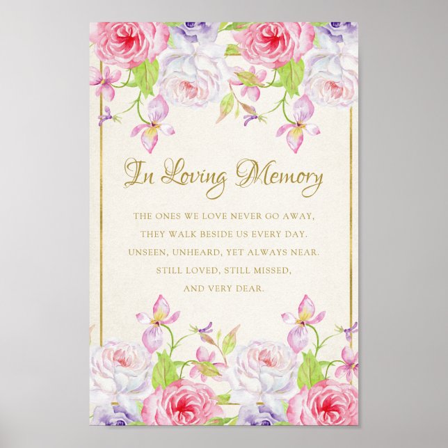 Roses and Gold Confetti Wedding Memorial Poster (Front)