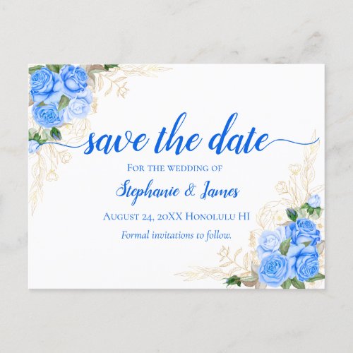 Roses and Gold Floral Wedding Save the Date Announcement Postcard