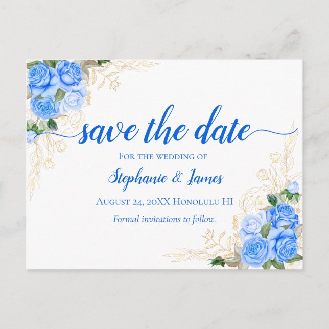 Roses and Gold Floral Wedding Save the Date Announcement Postcard (Front)