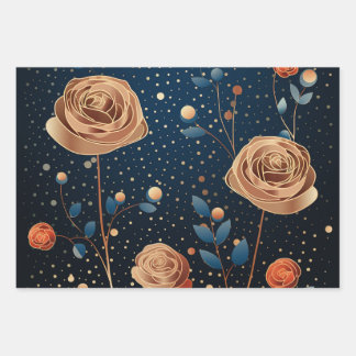 roses and gold polka dotes  wrapping paper sheets