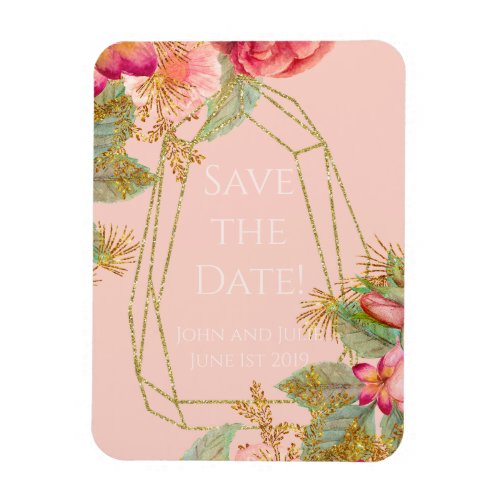 Roses and Gold Save the Date  Coral Magnet