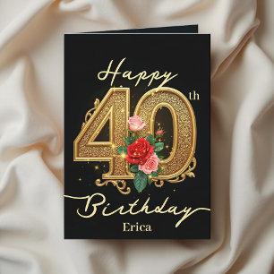 Roses and Golden Filigree Number 40th Birthday Card