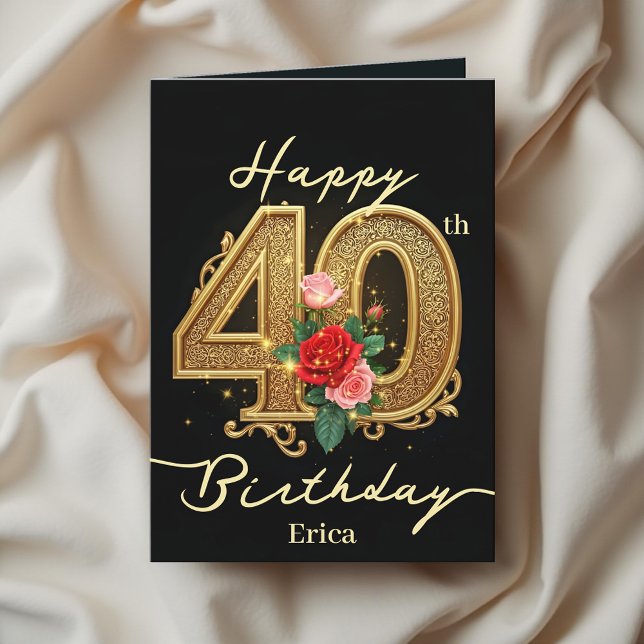 Roses and Golden Filigree Number 40th Birthday Card (Creator Uploaded)