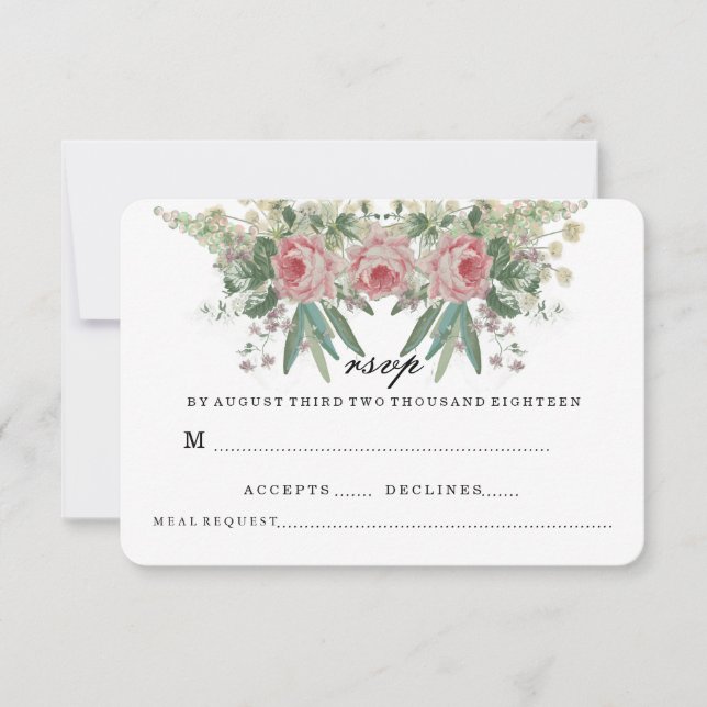 Roses AND GREENS WEDDING RSVP Invitation (Front)