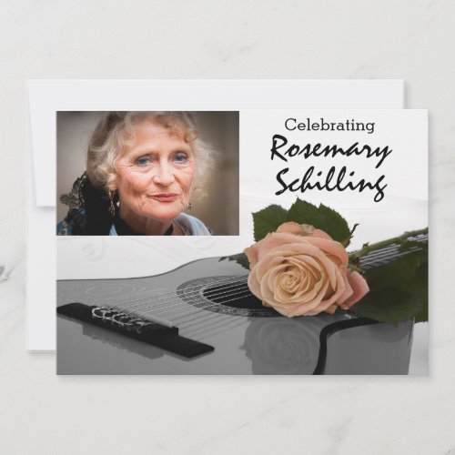 Roses and Guitar Celebration of Life Invitation